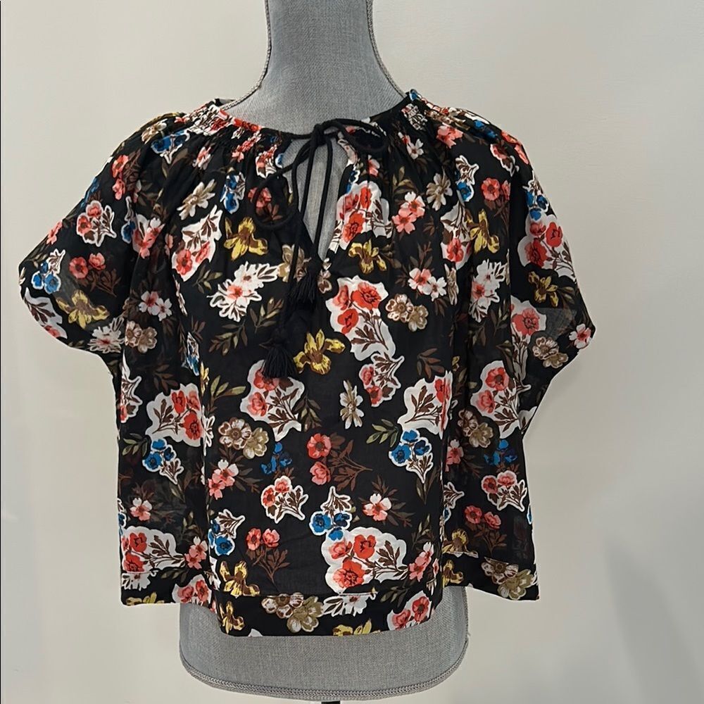 Marc New York Pink and Black Puff Sleeve Crop Top